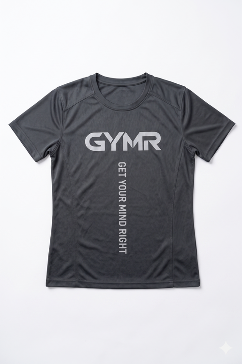 Black GYMR logo t-shirt on white background