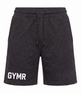Black shorts with 'GYMR' text on a white background