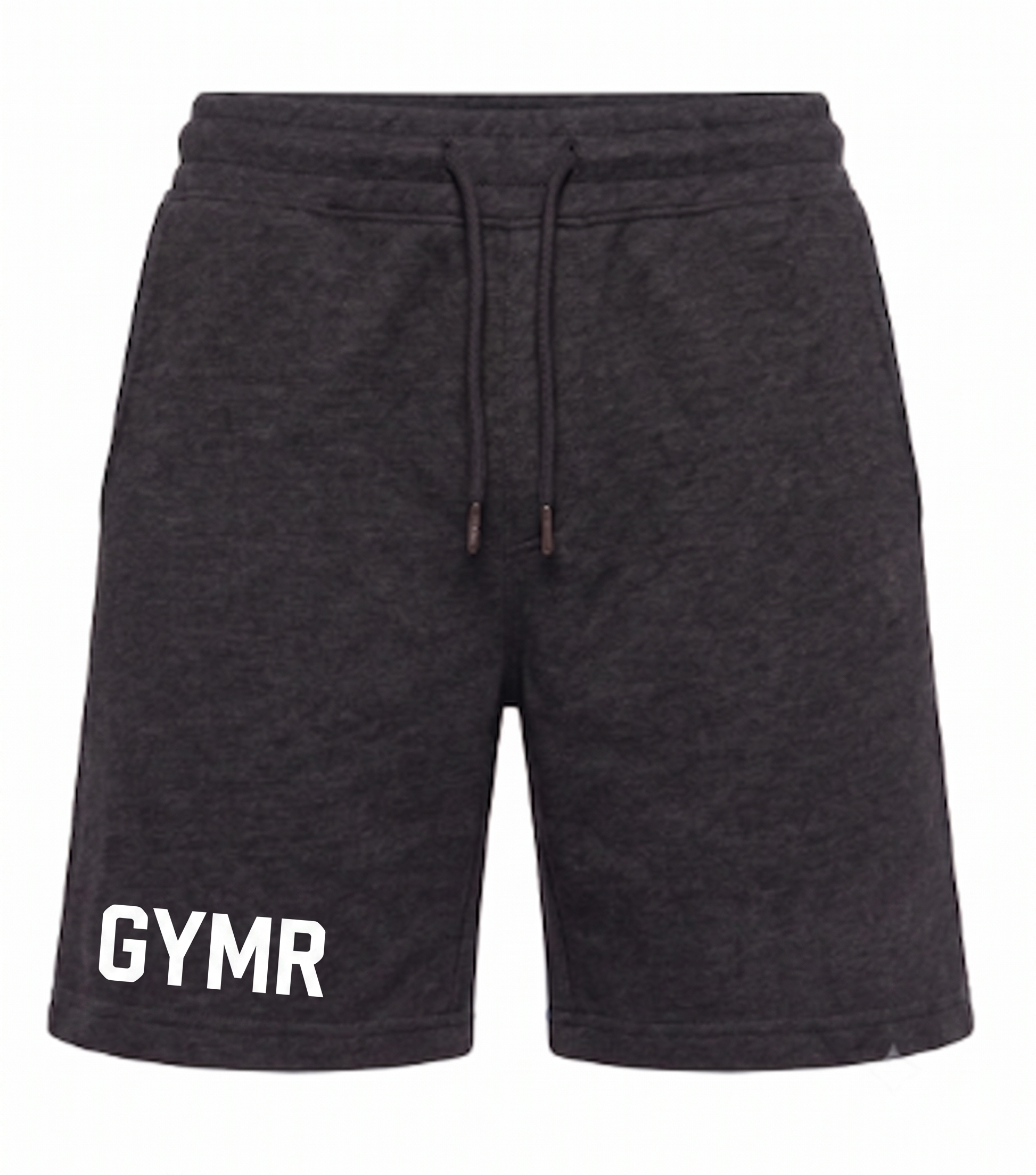 Black shorts with 'GYMR' text on a white background