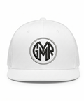 White cap with a GYMR logo on a white background